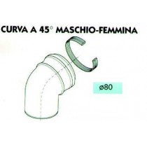 GOMITO PELLET SMALTATO BIANCO 45° MASCHIO-FEMMINA RAGGIO STRETTO Ø 80mm CONTI  - 