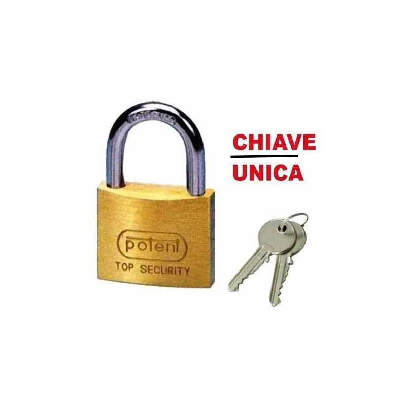 LUCCHETTO OTTONE POTENT A CHIAVE UNICA KA 50mm POTENT - Corpo in ottone massiccio, con arco in acciaio temprato e cromato.2 chi