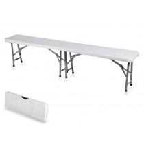 PANCA CATERING BIANCA 183x28x44 cm - Panca pieghevole con struttura in acciaio verniciato Ø 22 mm e piano in plastica HDPE. Po