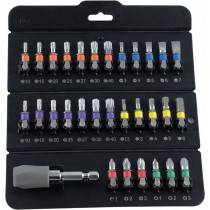 SET 31 BITS 1/4" x 25 mm + PORTAINSERTI MAGNETICO - Set 31 inserti assortiti in acciaio S2, 1/4" x 25 mm, con portainserti mag