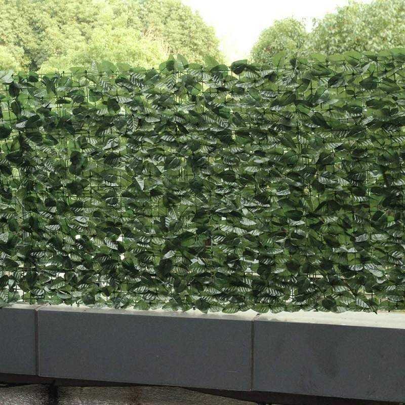Siepe sempreverde decorativa finta artificiale con rete ombreggiante foglia LAURO sintetica H 150cm - Siepe decorativa con fog