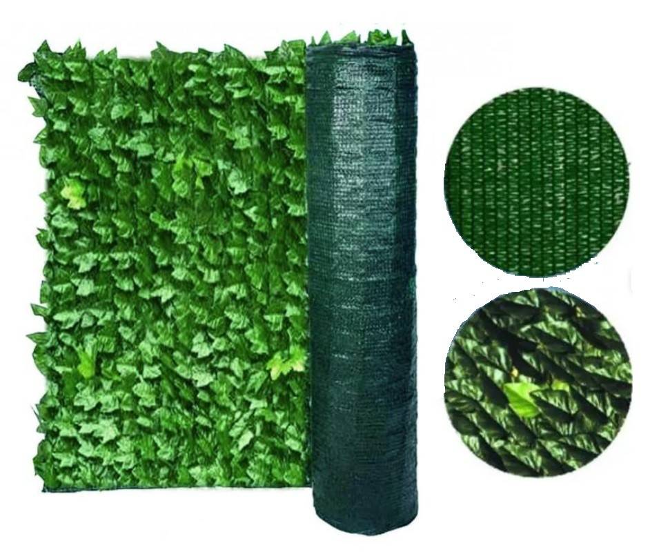 Siepe sempreverde decorativa finta artificiale con rete ombreggiante foglia  EDERA sintetica mt 3x1