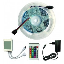 STRISCIA LED MULTICOLOR 5 metri 24W-RGB 300 led - Striscia luminosa composta da:  300 Led Multicolore  5 metri di nastro adesi