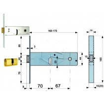 MG 802-70-1 SERRATURA INFILARE A FASCIA REVERSIBILE 2 MANDATE E SCROCCO con cilindro MG - Serratura per porte in alluminio 2 ma