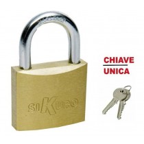 LUCCHETTO OTTONE SIKURO KA CHIAVE UNICA 50mm ILSA ANTIFURTI SRL - Corpo in ottone massiccio, con arco in acciaio temprato e cro