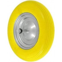 RUOTA CARRIOLA GOMMA PIENA ANTIFORATURA Ø 360x85 mm con perno passante 210mm - Ruota di ricambio in poliuretano piena antifora