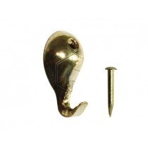 GANCIO A GOCCIA IN OTTONE LUCIDO 19mm 10 pezzi - Gancio per quadro a goccia in ottone lucido completo di chiodo in acciaio.