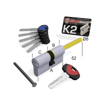 SECUREMME CILINDRO K2 SAGOMATO NICHELATO 40-30 CON POMOLO SECUREMME - Serie K2 Sicuro e Affidabile Anti Scasso Perno pomolo dia