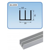 Profilo alluminio anodizzato doppio canale 20x18x1,0 200cm - Profilo canalina doppia "U" 20 x 18 mm. Lunghezza 200 cm. Intern