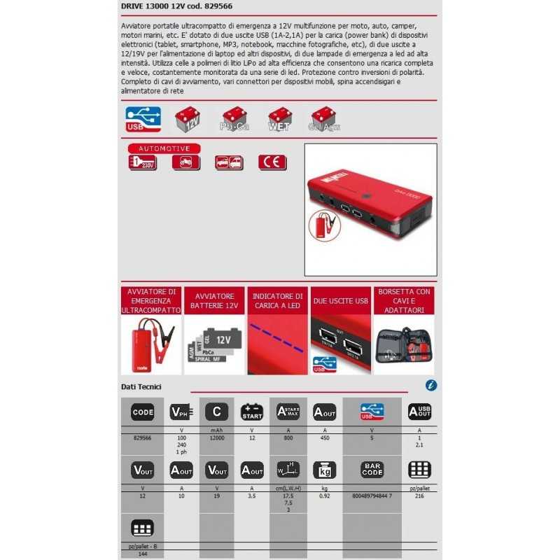 Buy Avviatore multifunzione 12V DRIVE 13000 Telwin con due uscite USB e due uscite a 12V/19V 