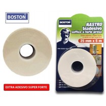 Nastro biadesivo Soffice a Forte Presa 25 mm x 5 m BOSTON - Nastro biadesivo in schiuma extra adesivo e super forte. Schiuma bi