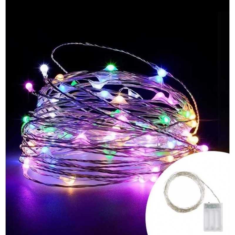 Buy Luci natale minilucciole a batteria da 40 microled MULTICOLOR luce fissa cavetto argento 4mt 