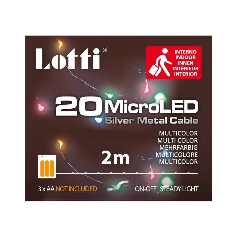 Buy Luci natale minilucciole a batteria da 20 microled MULTICOLOR luce fissa cavetto argento 2mt 