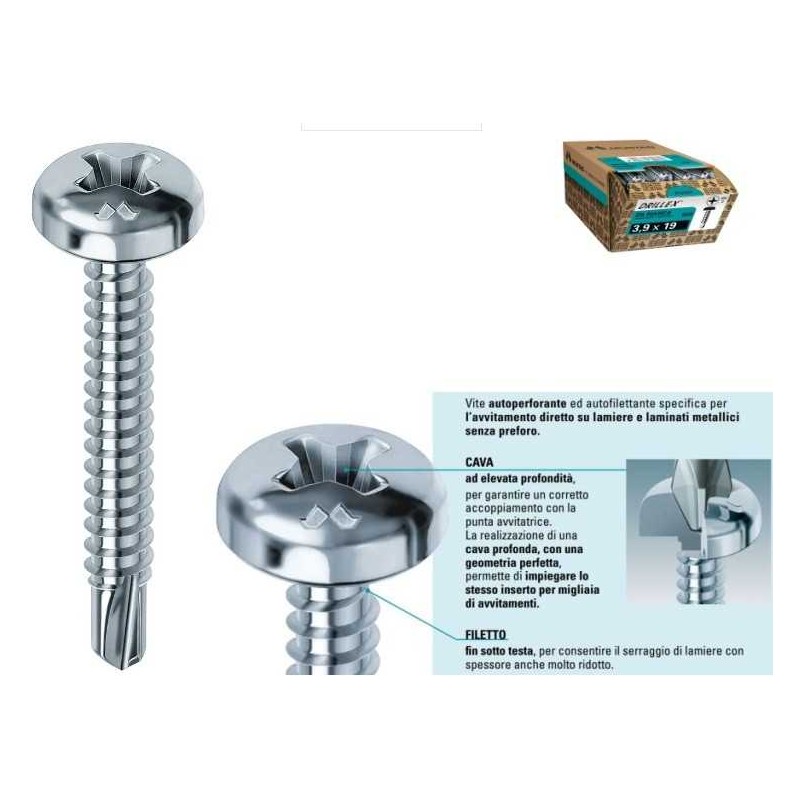 Buy Vite autoperforante ed autofilettante DRILLEX® testa cilindrica a croce - 4,2x38 - per lamiere, profilati metallici e PVC 