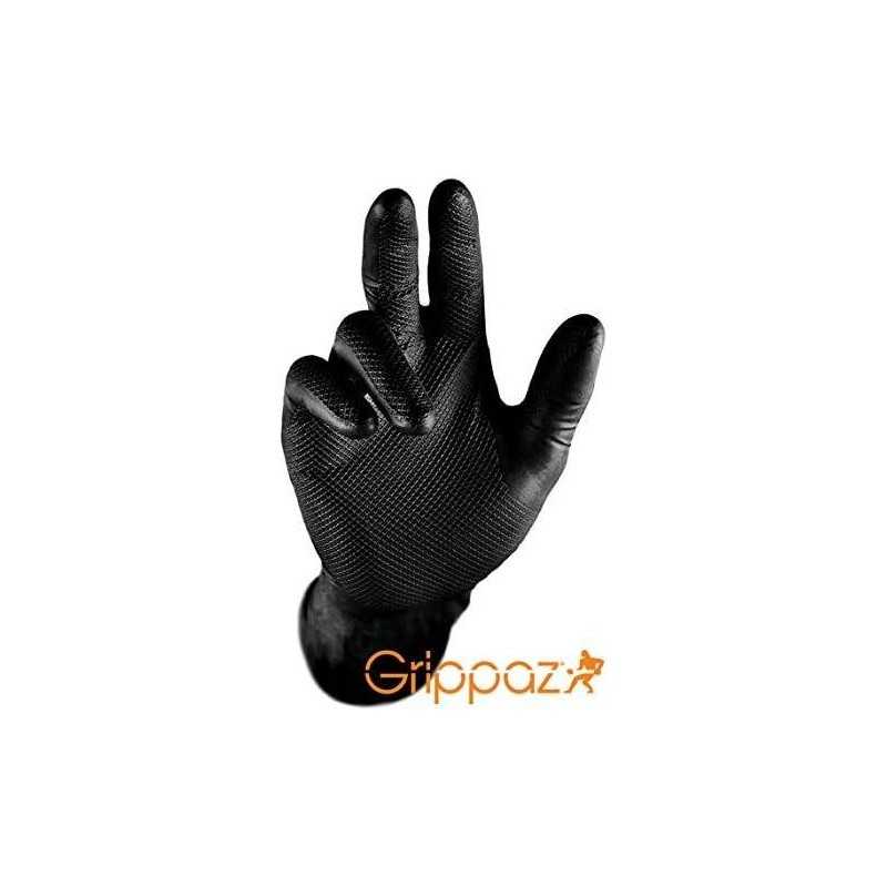 Guanti monouso usa-getta in nitrile nero Grippaz 50 pezzi, Taglia L/9 ISSA - ✅ Superficie a squama di pesce per una presa sicur