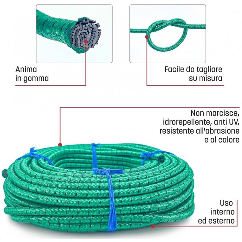 Buy Fune corda elastica per usi industriali Ø 8mm VERDE 