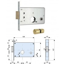 MG 313650 serratura infilare per fasce 1 mandata cilindro tondo Ø 22mm, Entrata 65mm laterale scrocco con mandata MG  - Scatola 