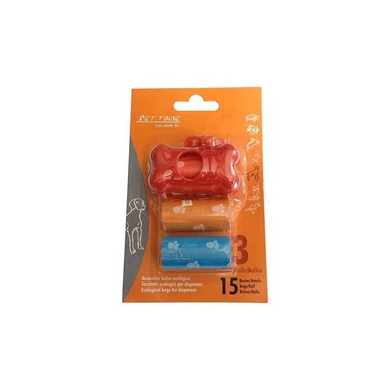 Buy Dispenser sacchetti igienici per cacca cani + 3 rotoli da 15 sacchetti 