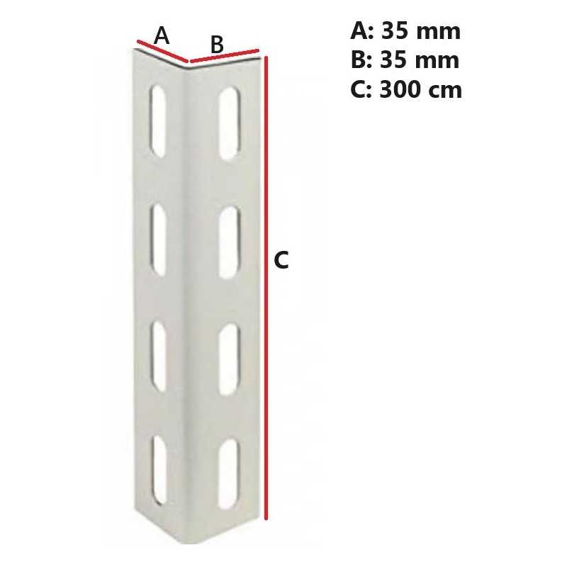 Montante angolare in acciaio verniciato per scaffali 35x35 mm, altezza 300 cm - 