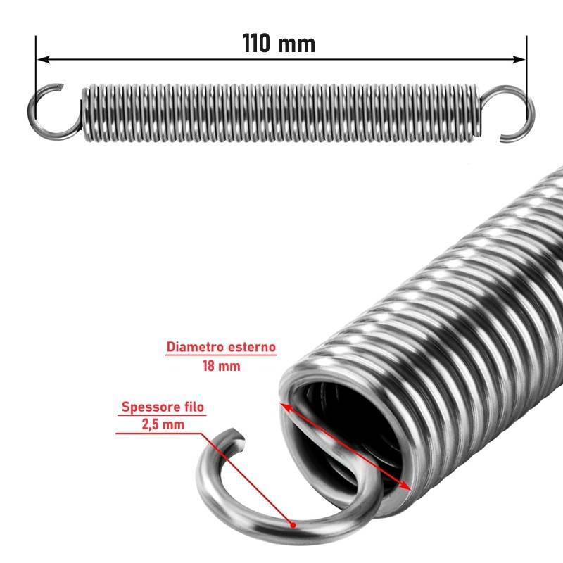 Buy Molla di trazione con doppio gancio in acciaio zincato filo spesso 2,5mm,  diametro esterno 18 mm, lunghezza 110mm 