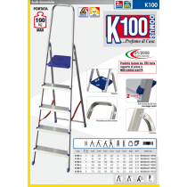 Scala alluminio Facal Domus K100 - 8 gradini - solida e leggera per uso domestico FACAL - Scala domestica in alluminio solida, 
