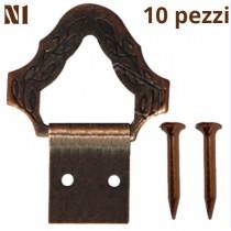 Attaccaglie barocco per quadri in ferro bronzato N1, conf. da 10 pezzi complete di chiodo bronzato - Attaccagli tipo "barocco"