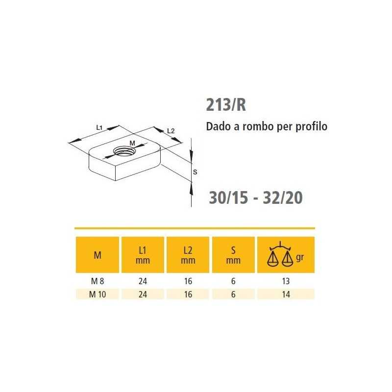 Dado romboidale M8 per profilo RACCORDERIE METALLICHE SPA - Dado a rombo per profilo
