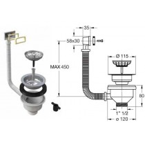 Piletta Basket canestro Ø 90 1"½ con troppo pieno rettangolare Bonomini BONOMINI SRL - Piletta Basket Canestro con troppo pieno
