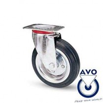 RUOTA GOMMA PIENA GIREVOLE Ø 180x50mm, piastra 140x110mm AVO - Supporto in acciaio stampato rotante su corona di sfere disponib
