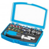 SET 26 CHIAVI BUSSOLA + INSERTI ESAGONALI DA 1/4" CON GIRAVITE A CRICCHETTO FERVI - 