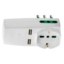 ADATTATORE TRIPLO BIPRESA + SCHUKO+2 USB SPINA 10A   - 